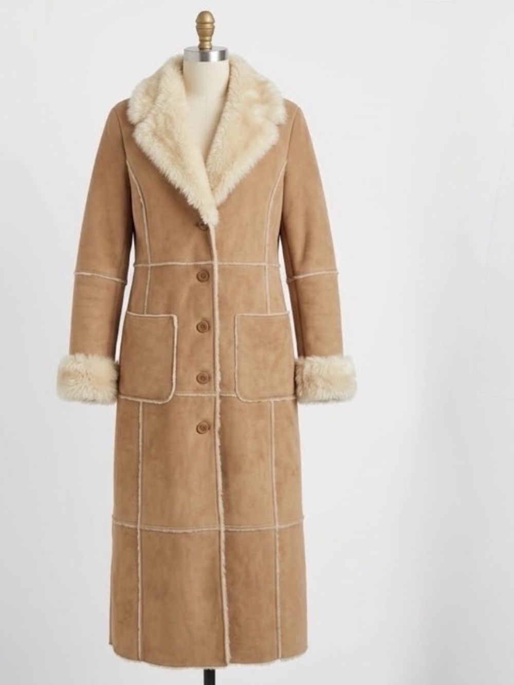 Wilsons Leather Maxima Vintage Suede Faux Fur Long Trench Coat (Size L)